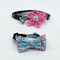 Cat Collar With Optional Flower Or Bow Tie Pink Roses On Teal Breakaway Collar Adjustable Sizes S Kitten, M, L product 1